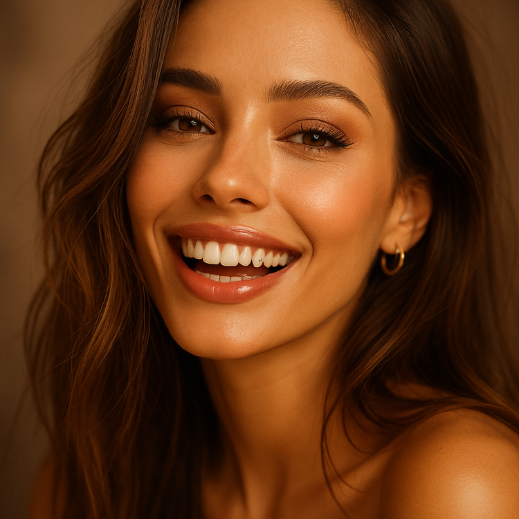 Tooth gem on a front tooth of a female