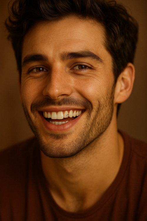 Tooth gem on the front tooth of a male 