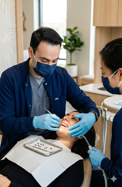Dr. Baharvand removing braces for a patient at Elate Orthodontics