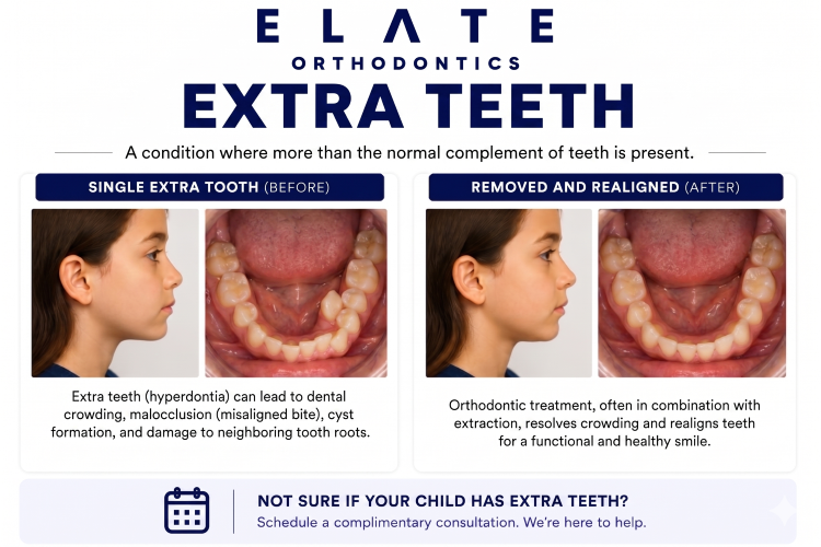 Extra teeth supernumerary tooth treatment at Elate Orthodontics in Frisco and The Colony TX with oral surgeon coordination and comprehensive orthodontics